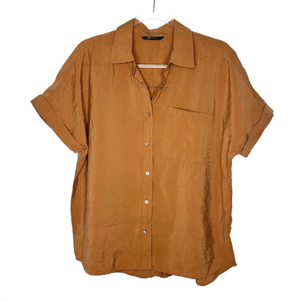 DeFacto Woman Rust Orange Oversized Short Sleeve Button Up Shirt Womens Large